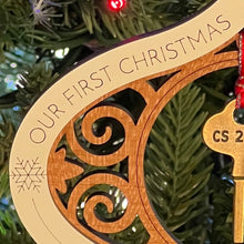 Load image into Gallery viewer, Vintage Key Wooden Ornament - 'Our First Christmas in Our New Home'