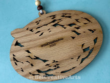 Load image into Gallery viewer, Green sea turtle wooden layered ornament, handcrafted with mahogany, maple, and sapele veneers, 5.5" wide by 4.4" tall, made in Virginia, USA, @BelCreativeArts