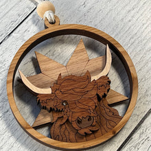 Load image into Gallery viewer, Highland Cow Layered Wood Christmas Ornament - Multi Wood Collection