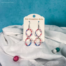 Load image into Gallery viewer, Oval link earrings, red white blue, lightweight acrylic, handmade