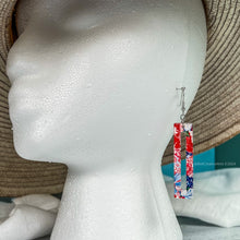 Load image into Gallery viewer, Red white & blue geometric Boho earrings, lightweight acrylic
