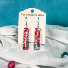 Load image into Gallery viewer, Red white & blue geometric Boho earrings, lightweight acrylic
