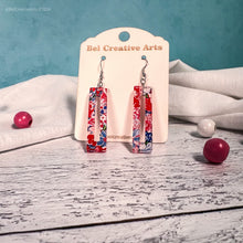 Load image into Gallery viewer, Red white & blue geometric Boho earrings, lightweight acrylic