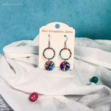 Load image into Gallery viewer, Geometric circle earrings, retro vibrant color, acrylic, handmade