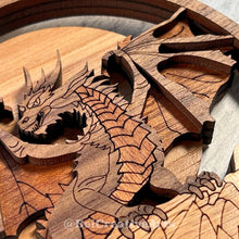 Load image into Gallery viewer, Handcrafted 4" Layered Wood Dragon Ornament - Intricate 3D Design