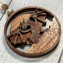 Load image into Gallery viewer, Handcrafted 4" Layered Wood Dragon Ornament - Intricate 3D Design