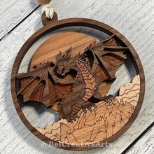 Load image into Gallery viewer, Handcrafted 4" Layered Wood Dragon Ornament - Intricate 3D Design