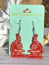 Load image into Gallery viewer, Microscope Dangling Drop Earrings - Women in Science (STEM/STEAM) Series - Bel Creative Arts