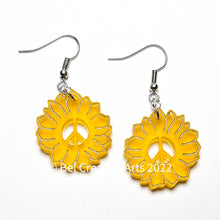 Load image into Gallery viewer, Gold sunflower dangle drop earrings, original design