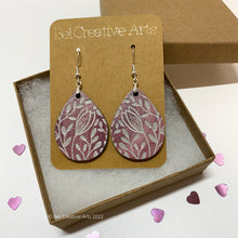 Load image into Gallery viewer, Pink teardrop boho floral earrings, lightweight, made in USA
