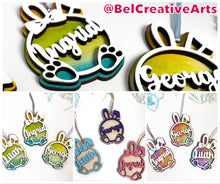 Load image into Gallery viewer, Easter basket tags, bunny theme, personalized, hand made in USA