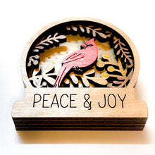 Load image into Gallery viewer, Cardinal Snow Globe Style Layered Wooden Ornament – Hand-Stained Holiday Decoration