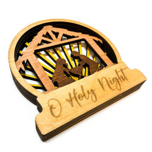 Load image into Gallery viewer, Nativity scene Christmas snow globe style ornament, made in USA