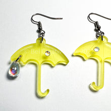 Load image into Gallery viewer, Yellow umbrella rainy day dangle earrings, handmade in America