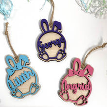 Load image into Gallery viewer, Easter basket tags, bunny theme, personalized, hand made in USA