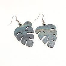 Load image into Gallery viewer, Monstera leaf earrings, tie dye dangle style, made in USA