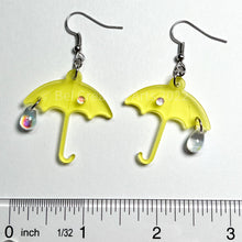 Load image into Gallery viewer, Yellow umbrella rainy day dangle earrings, handmade in America