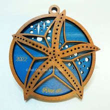 Load image into Gallery viewer, Sea star starfish wooden Christmas ornament, hand made in USA