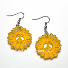 Load image into Gallery viewer, Gold sunflower dangle drop earrings, original design