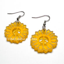 Load image into Gallery viewer, Gold sunflower dangle drop earrings, original design