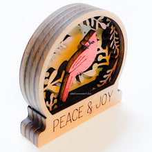 Load image into Gallery viewer, Cardinal Snow Globe Style Layered Wooden Ornament – Hand-Stained Holiday Decoration
