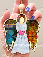 Load image into Gallery viewer, Angel with Love Heart Wooden Christmas Ornament