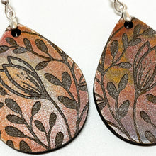 Load image into Gallery viewer, Crocus teardrop boho wood earrings, lightweight, handmade in USA