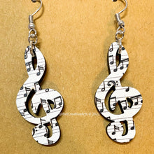Load image into Gallery viewer, Treble clef music note earrings, hand made in USA