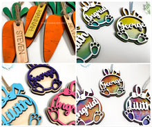 Load image into Gallery viewer, Easter basket tags, bunny theme, personalized, hand made in USA