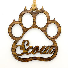 Load image into Gallery viewer, Personalized Paw Print Ornament, cat or dog, hand made in USA