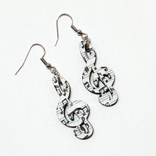 Load image into Gallery viewer, Treble clef music note earrings, hand made in USA