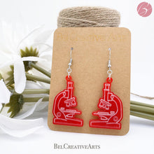 Load image into Gallery viewer, Microscope Dangling Drop Earrings - Women in Science (STEM/STEAM) Series - Bel Creative Arts