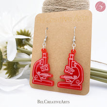 Load image into Gallery viewer, Microscope Dangling Drop Earrings - Women in Science (STEM/STEAM) Series - Bel Creative Arts