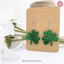 Load image into Gallery viewer, Shamrock Glittery Earrings - Bel Creative Arts