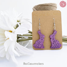 Load image into Gallery viewer, Easter Bunny Glitter Dangle Drop Earrings - Bel Creative Arts