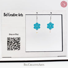Load image into Gallery viewer, Teal Blue Daisy Flower with Raindrop Dangle Drop Earrings - Bel Creative Arts