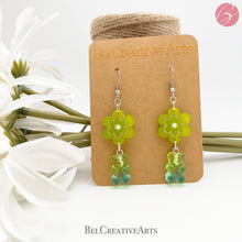 Load image into Gallery viewer, Lime Green & Blue Daisy Flower & Gummy Bear Earrings – Dangle Drop Style