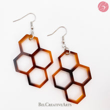 Load image into Gallery viewer, Honeycomb Faux Tortoiseshell Geometric Dangle Drop Earrings