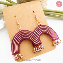 Load image into Gallery viewer, Purple crush rainbow earrings, dangle style, made in USA