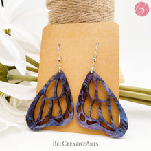 Load image into Gallery viewer, Butterfly Earrings in Purple and Blue Acrylic – Dangle Drop Style