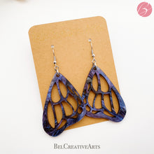 Load image into Gallery viewer, Butterfly Earrings in Purple and Blue Acrylic – Dangle Drop Style