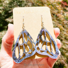 Load image into Gallery viewer, Butterfly Earrings in Purple and Blue Acrylic – Dangle Drop Style