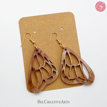 Load image into Gallery viewer, Butterfly Earrings in Copper, Tan, and Green Acrylic – Dangle Drop Style