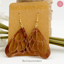 Load image into Gallery viewer, Butterfly Earrings in Copper, Tan, and Green Acrylic – Dangle Drop Style