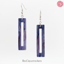 Load image into Gallery viewer, Purple rectangle geometric earrings, dangle style, made in USA
