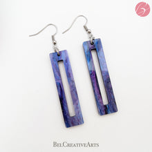 Load image into Gallery viewer, Purple rectangle geometric earrings, dangle style, made in USA