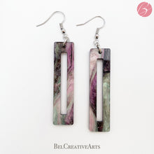 Load image into Gallery viewer, Multicolor rectangle geometric dangle earrings, made in USA