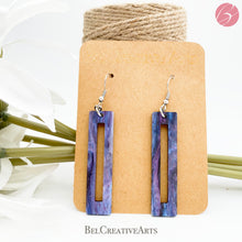 Load image into Gallery viewer, Purple rectangle geometric earrings, dangle style, made in USA