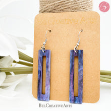 Load image into Gallery viewer, Purple rectangle geometric earrings, dangle style, made in USA
