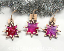 Load image into Gallery viewer, Stained Glass Effect Star Christmas Ornaments, Set of 3, Fuchsia